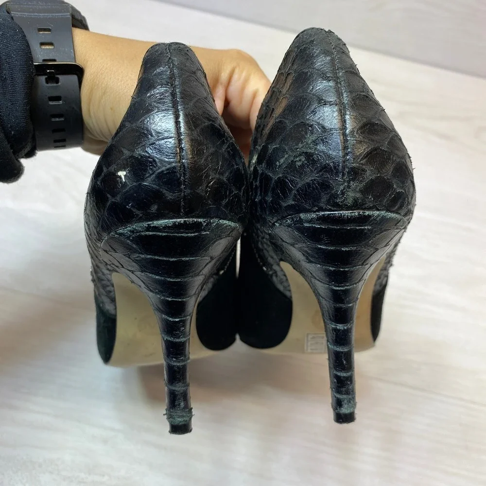 Michael Kors Womens 8M Booties Suede Snake Leather Black Stiletto Zip Shooties